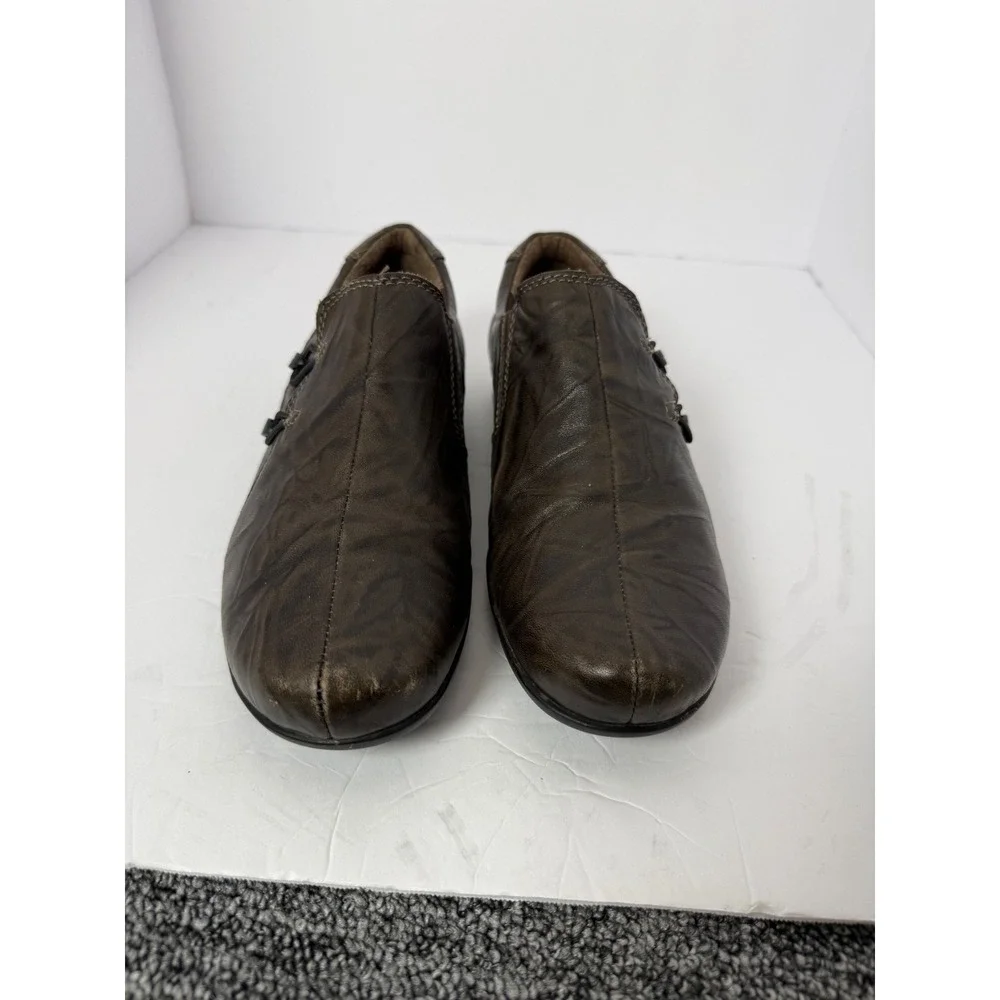 Red Willow Taryn Footwear Brown Textured Leather Bungee Slip On Loafers Shoes